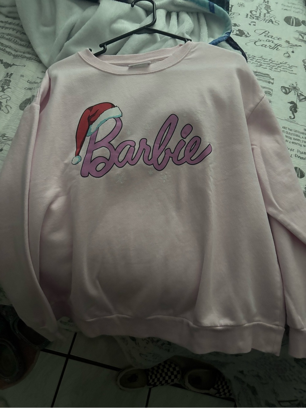 Barbie Light Pink Logo Sweatshirt with Santa Hat Graphic